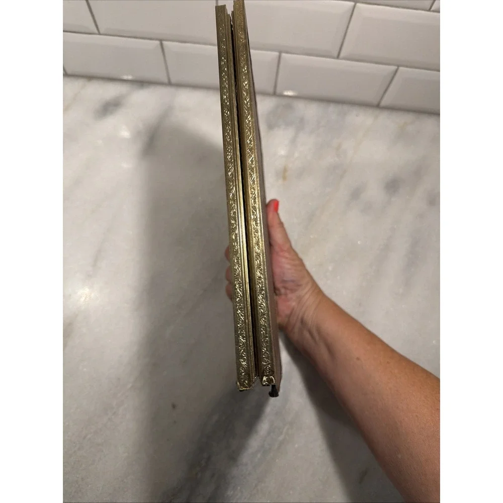 VINTAGE Metal Frame TWO PHOTO BI-FOLD HINGED GOLD TONE 8x10